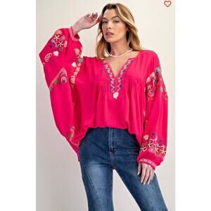 Easel - Poly Dobby Embroidered Top - Medium